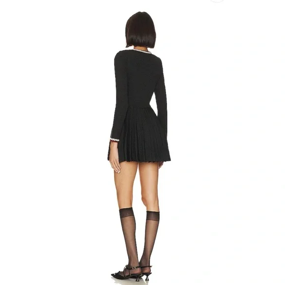 SELF PORTRAIT エンヘリッシュトニットミニスカト 【関税込】 NEW Self-portrait Knit Mini Dress in Black R4 Long Sleeve